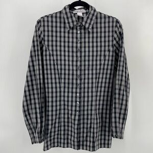 Geoffrey Beene Women’s Buttoned Shirt Black Plaid Criss Cross Back 100% Cotton 6